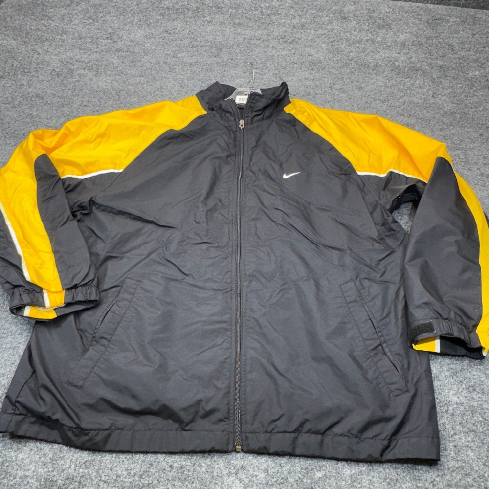 Vintage Nike Windbreaker Jacket Mens XL Black Yellow Spellout Full Zip 00s